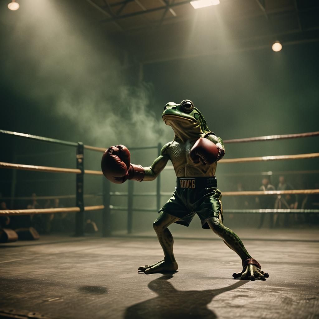 Boxing Frog in Misty Ring, Film Noir Style