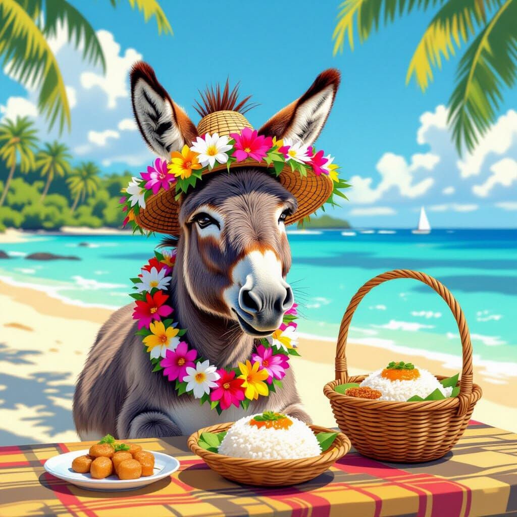 Donkey Enjoys Tongan Feast in Tropical Paradise