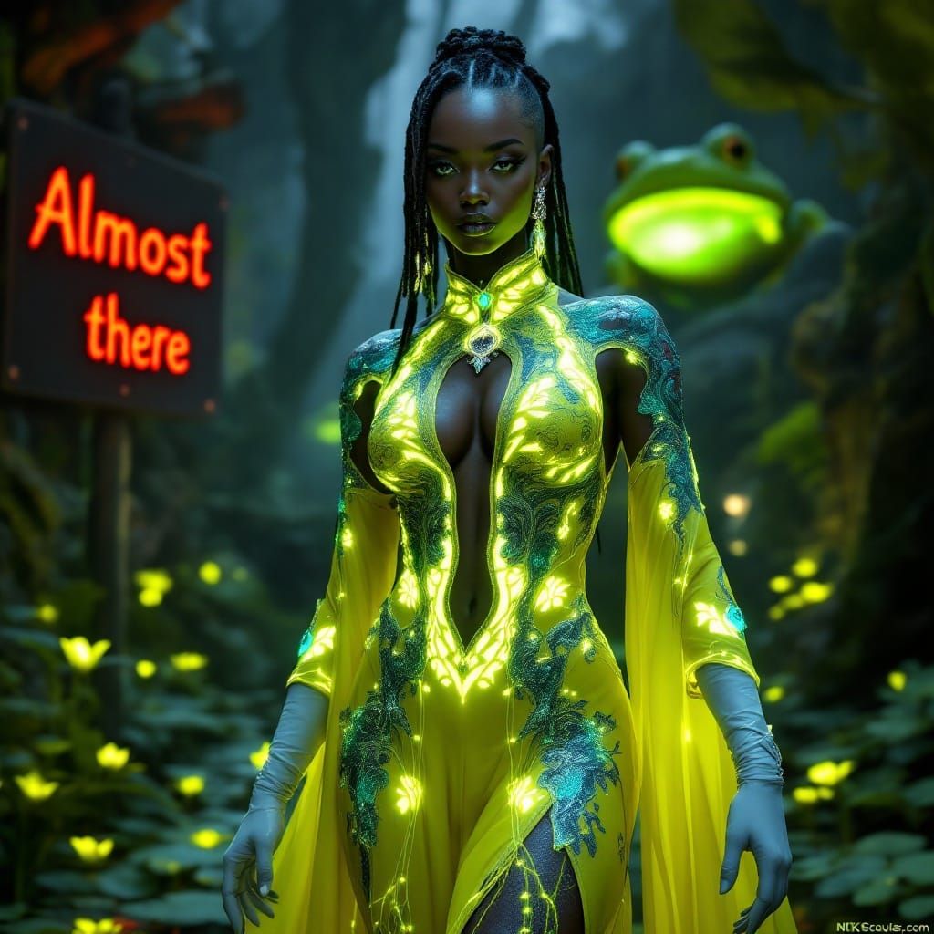 Confident Nubian Goddess in Yellow Mini Dress with Silver Ac...