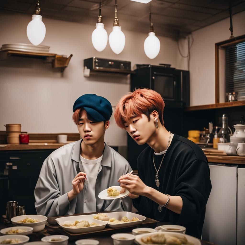 V and Jimin of BTS Drunk on Dumplings