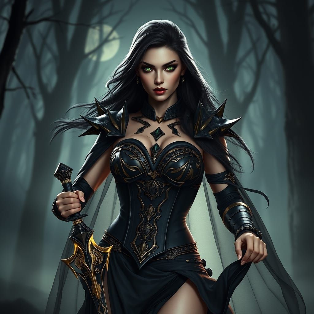 Fantasy Warrior Queen Portrait in Dark Fantasy Style