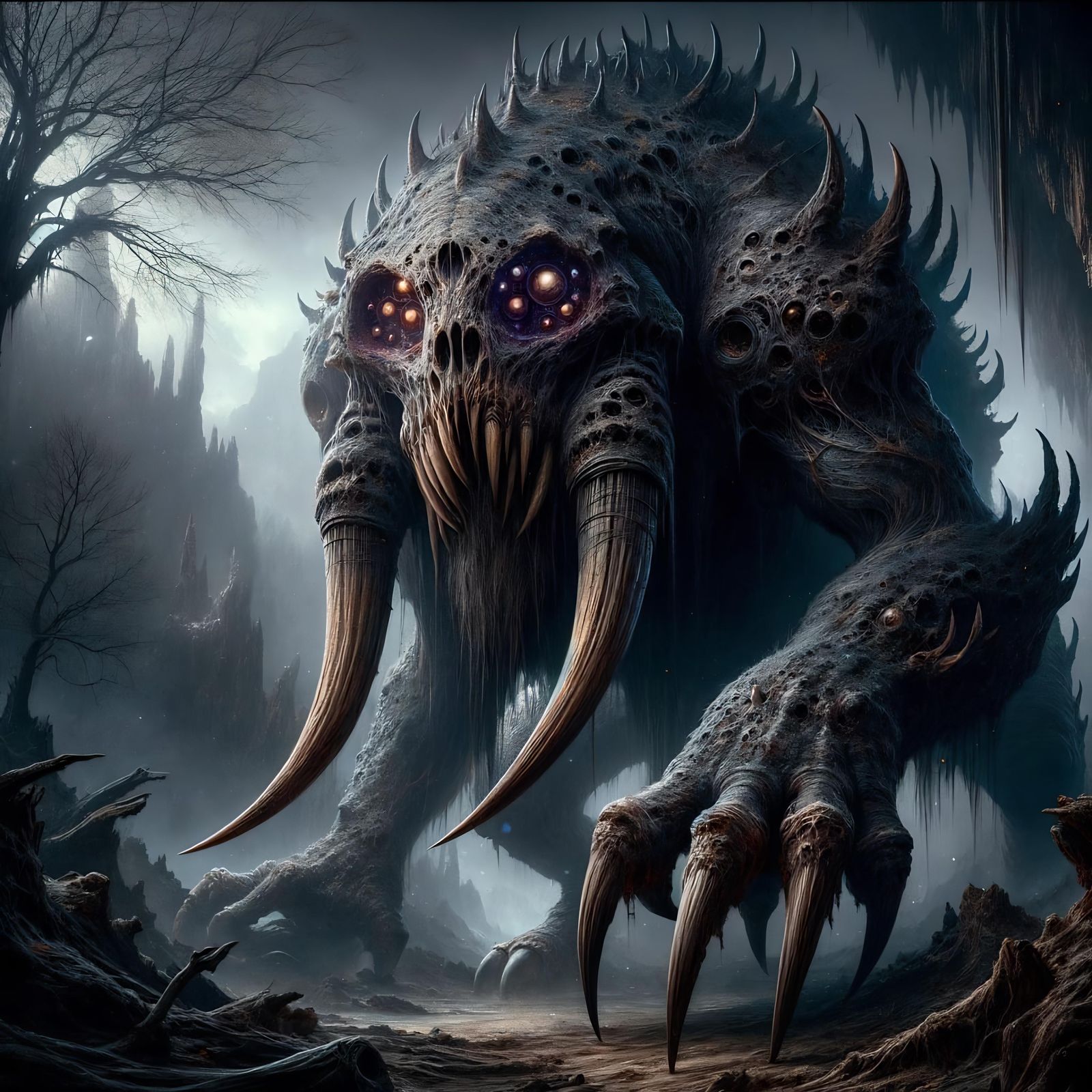 Imposing Mythic Monster in Eerie Landscape