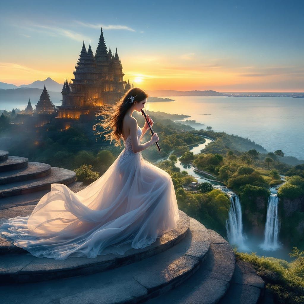 Elegance Girl Plays Cello at Prambanan Temple