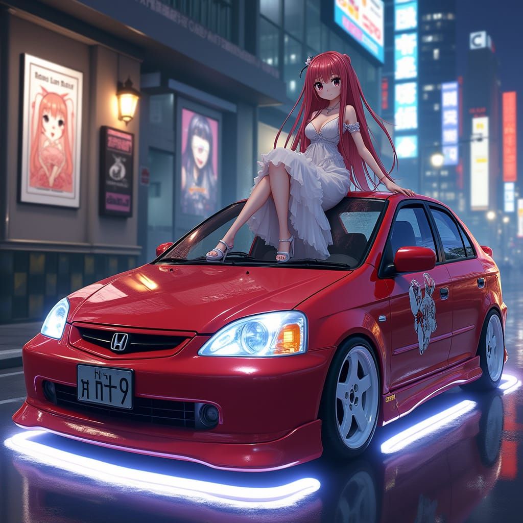 Anime-Style Honda City in Neon City Center