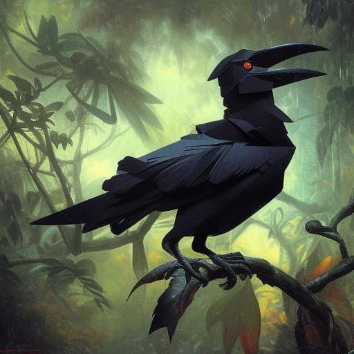 Origami Blackbird in Tropical Rainforest