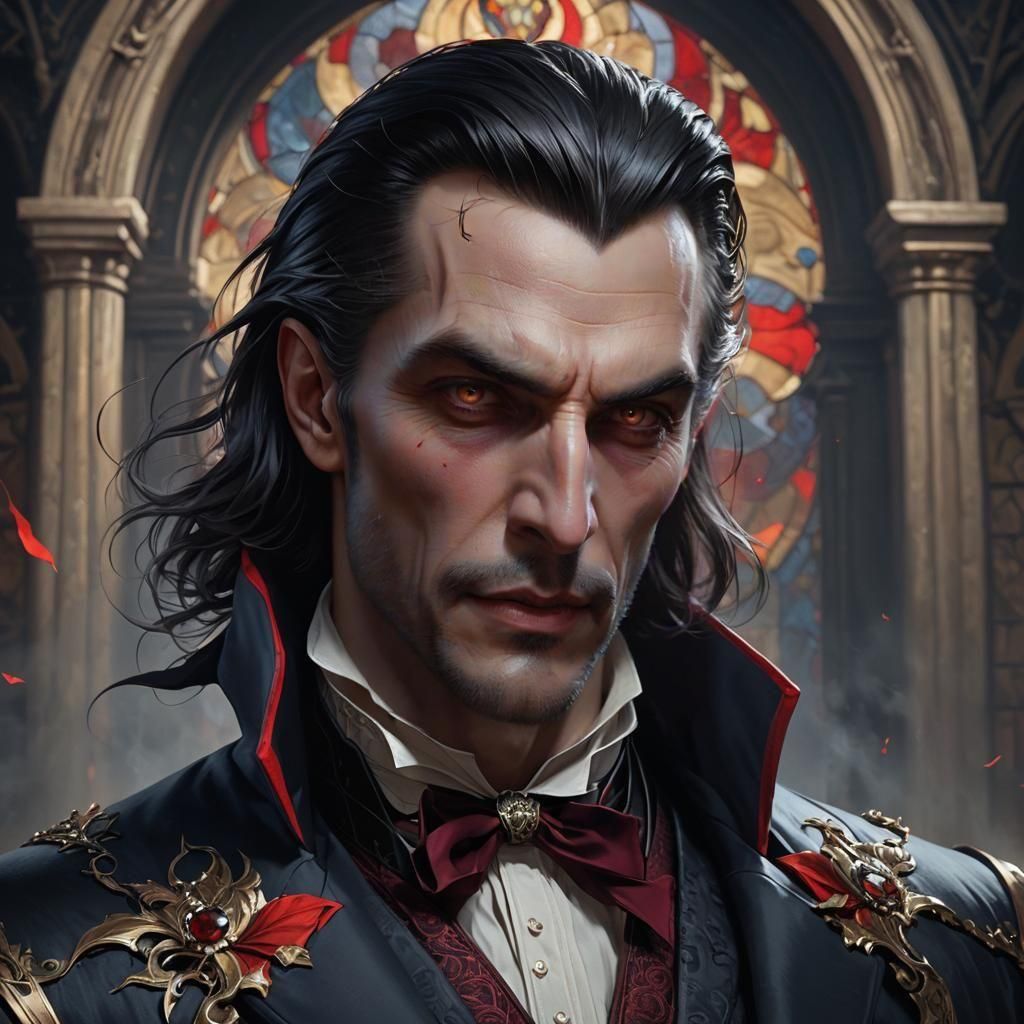 Detailed Dracula Portrait in Art Nouveau Style