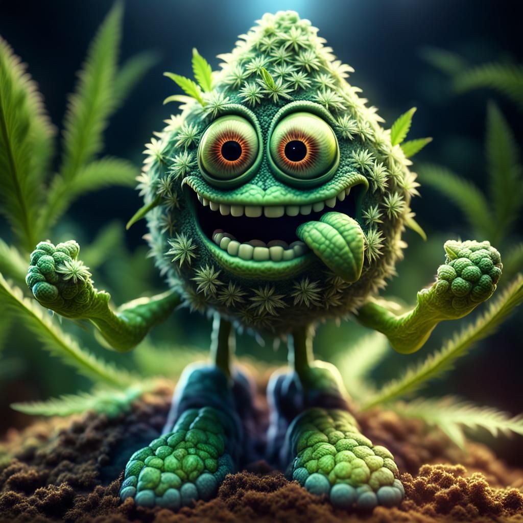 Stoned Marijuana Bud Cartoon: Detailed CGI Character