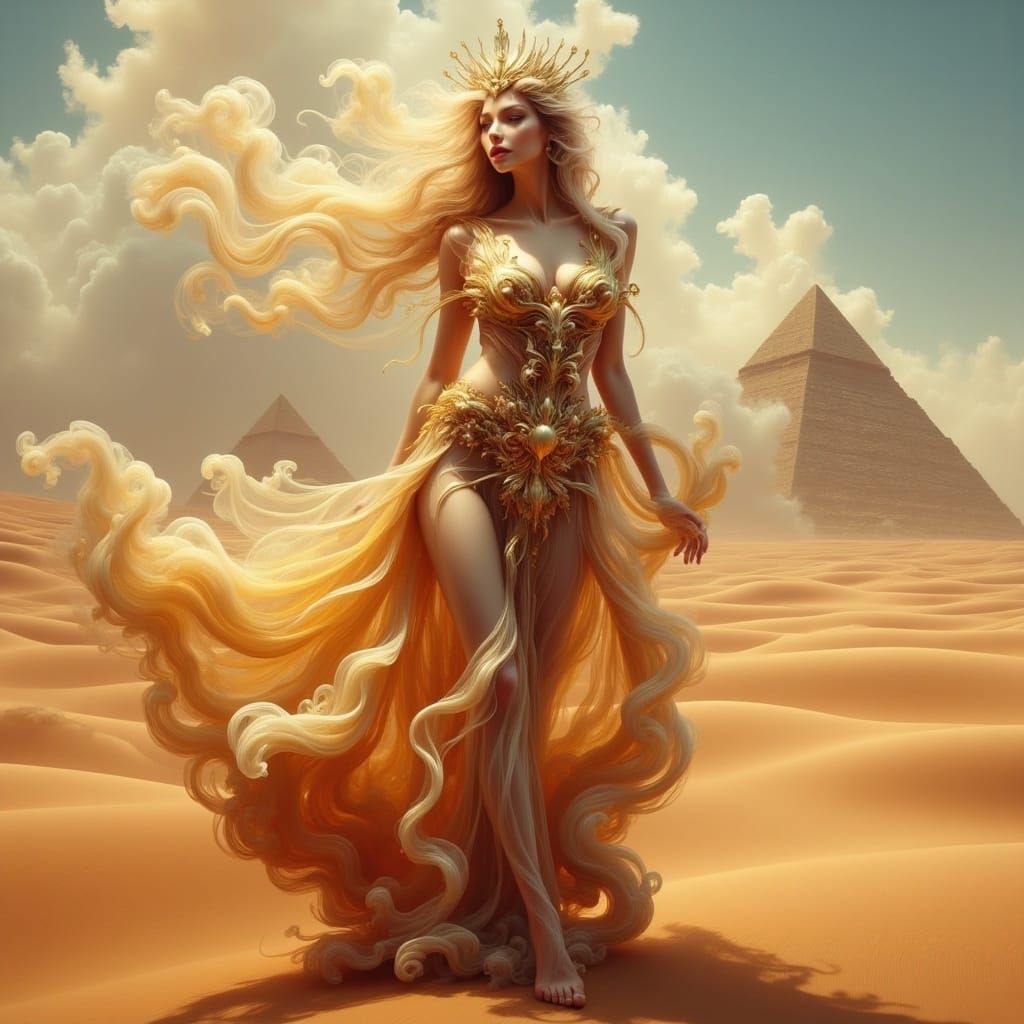 Ethereal Desert Sorceress Rising from Sands