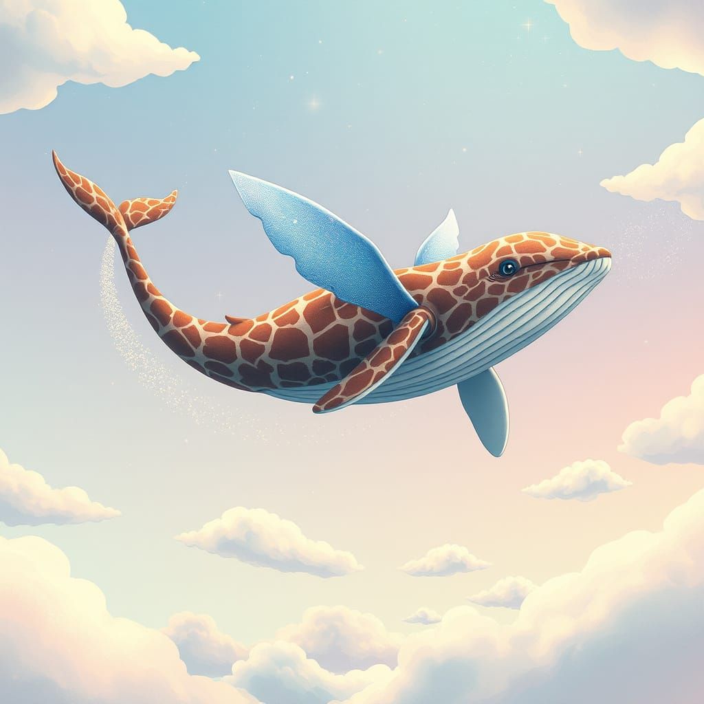 Giraffe Whale Soaring Through Pastel Galaxy