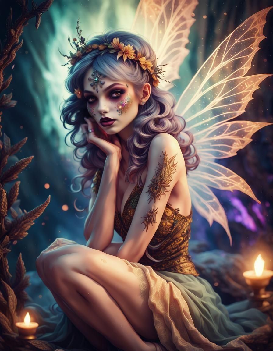 Bohemian Fairy of Death in Ethereal Aurora Light
