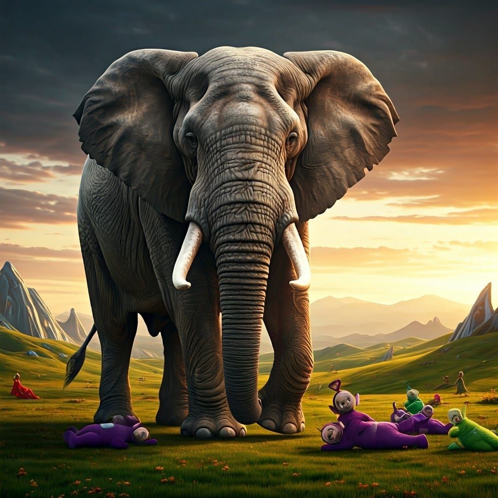 Majestic Elephant Stomps Over Teletubbies in Hyperrealistic ...