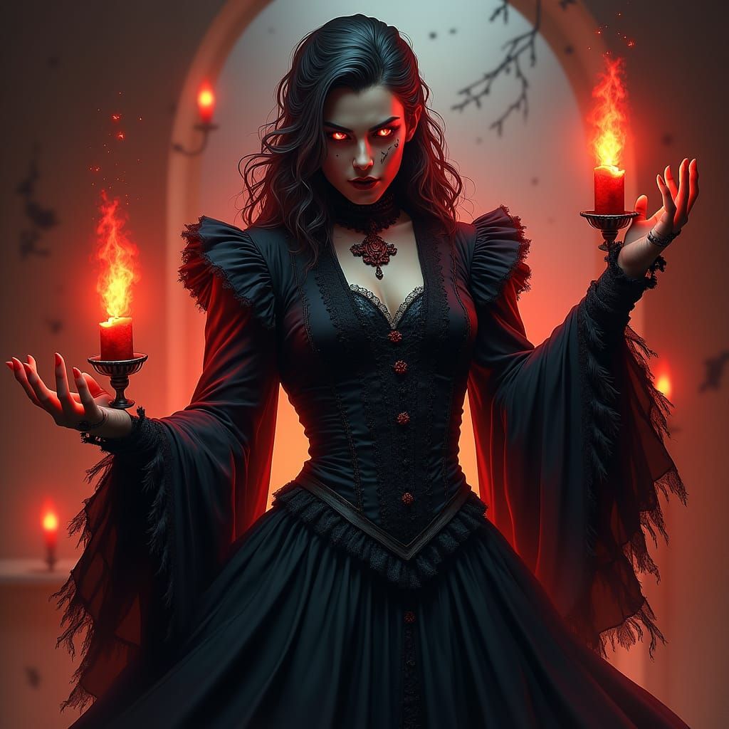 Victorian Succubus with Eerie Candlelight, Digital Painting