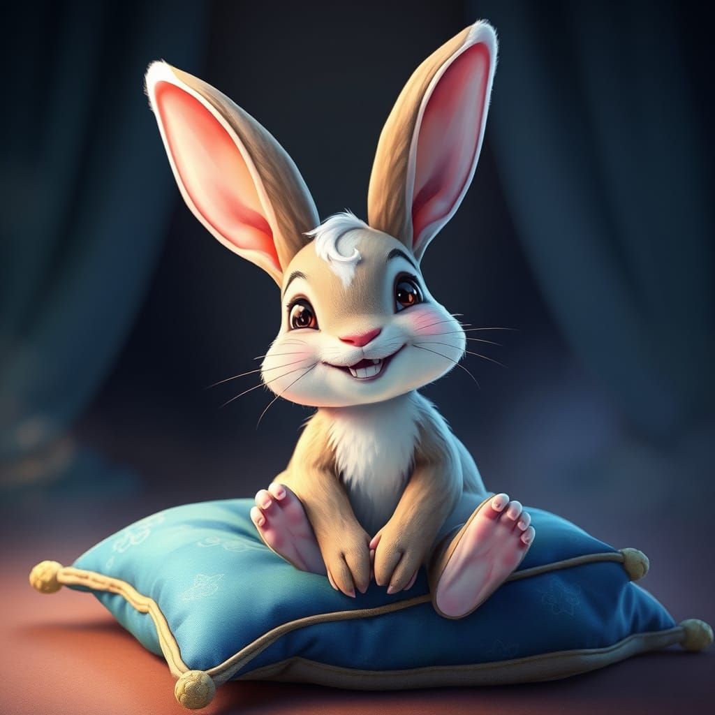 Adorable Anthropomorphic Rabbit in Watercolor Storybook Styl...