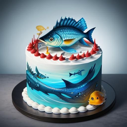Hyperrealistic Anglerfish Birthday Cake Splash Art