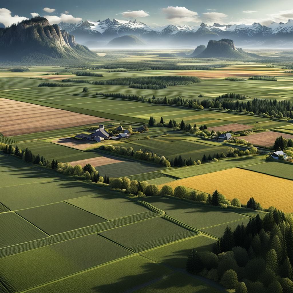 Scenic Oregon Farmland in Matte Painting Style