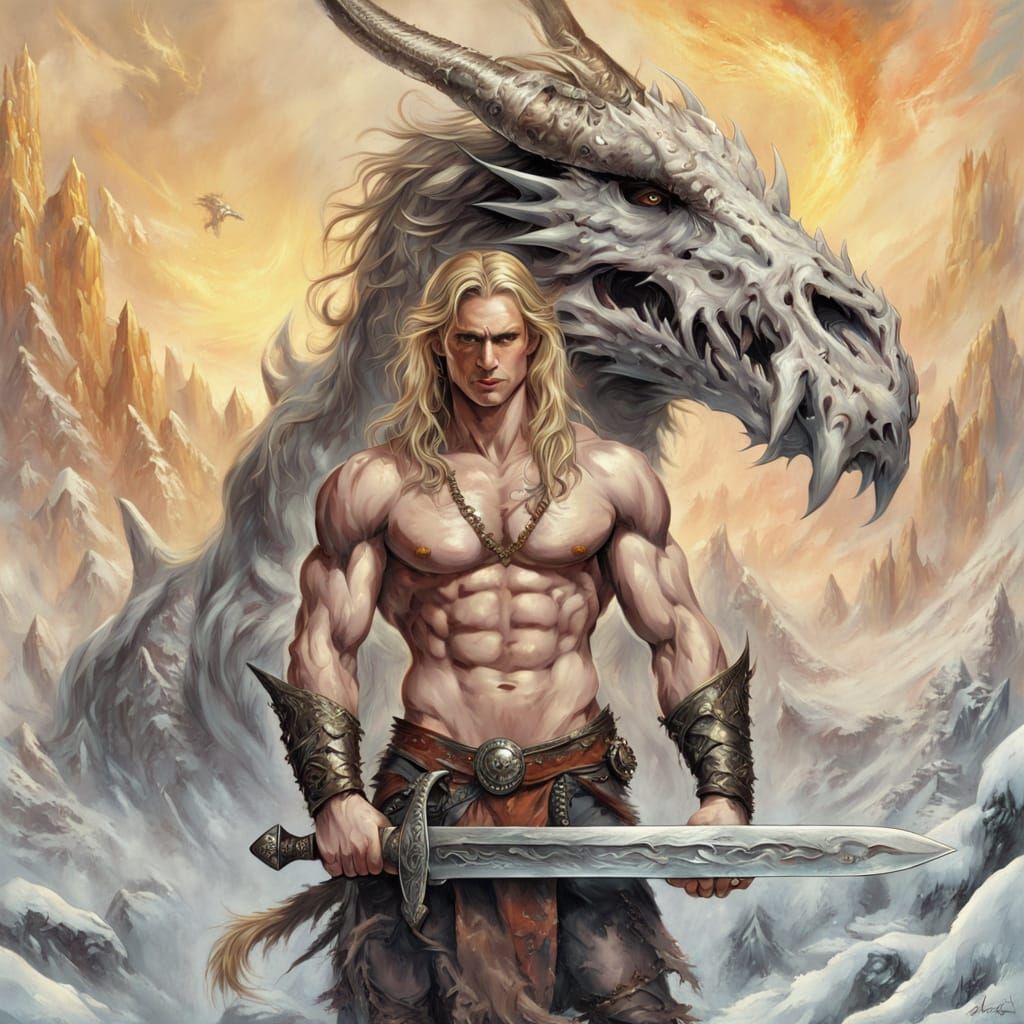 Viking Warrior with Dragon Skull, Blonde Hair, Athletic Buil...