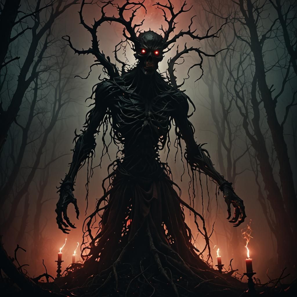 Twisted Creature Rising from Shadows: Dark Cinematic Horror