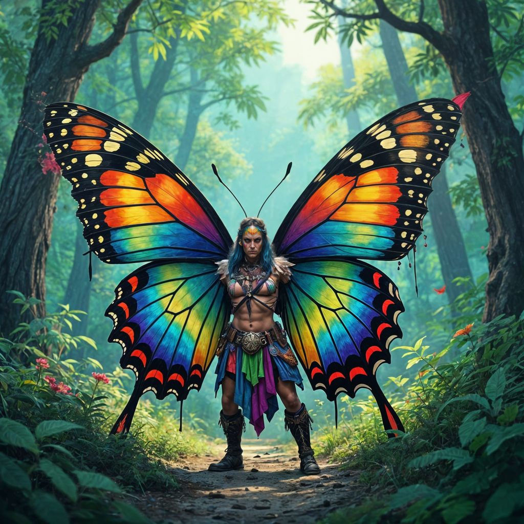 Butterfly Barbarian in Rainbow Forest: Graffiti Art