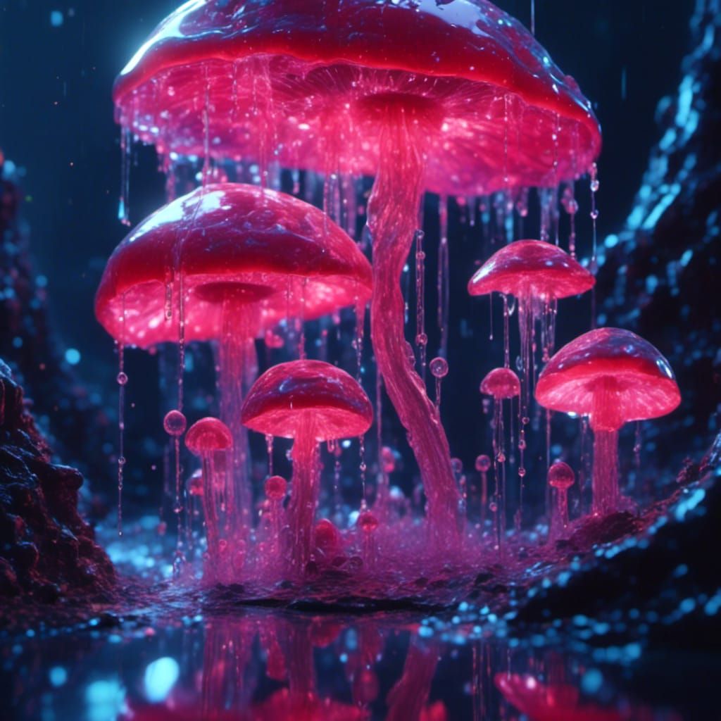 Glowing Slime Mushrooms in a Detailed Matte Painting