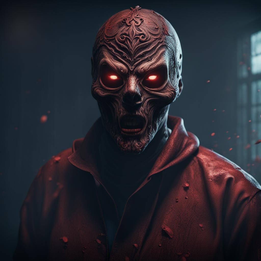 Demonic Ghost Masked Serial Killer: Detailed Matte Painting