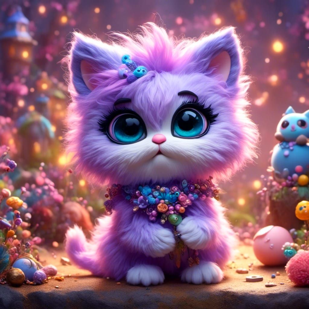 Pastel Chibi Kitten: Adorable Stuffed Animal Art