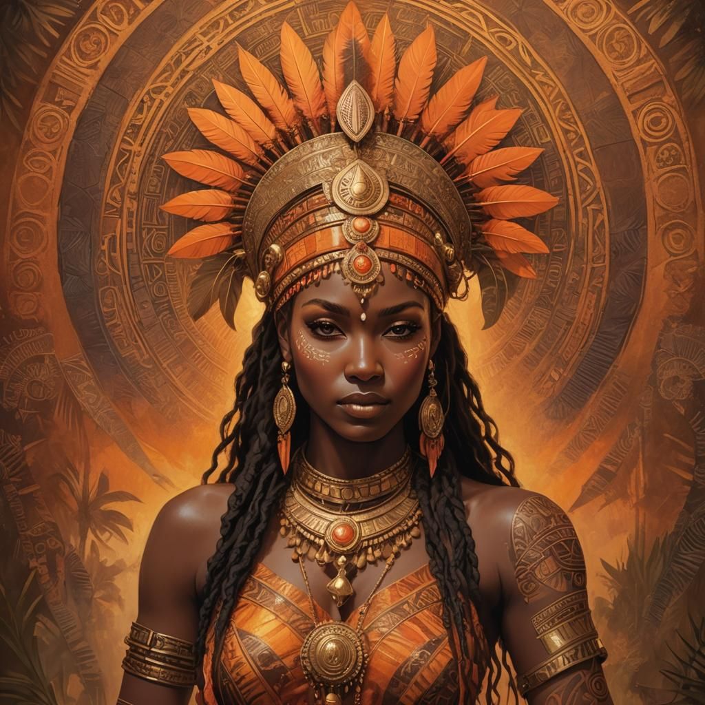 African Woman in Tribal Dress at Sunset