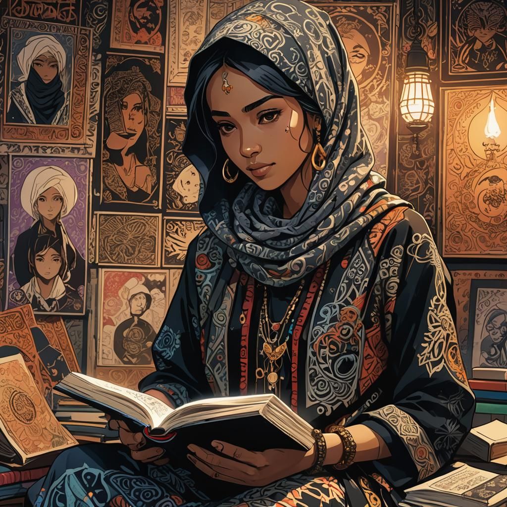 Anime Muslim Woman in Batik with Punk Aesthetic