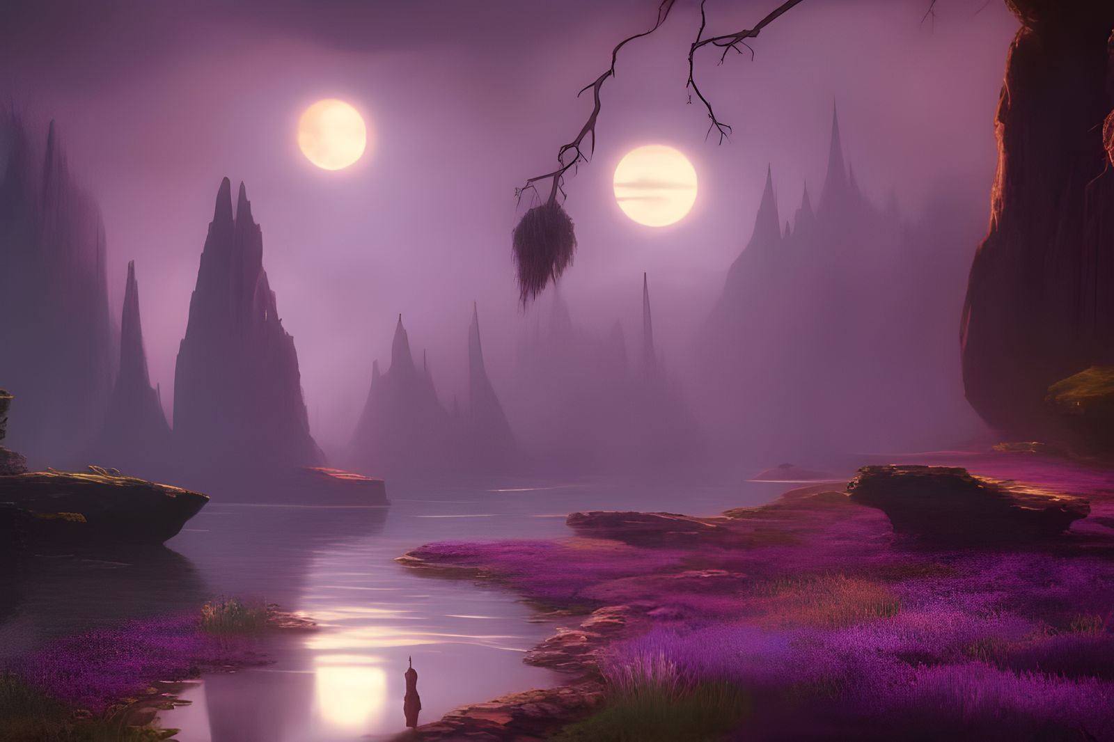 Alien Tropical Island at Night: Fantasy Concept Art