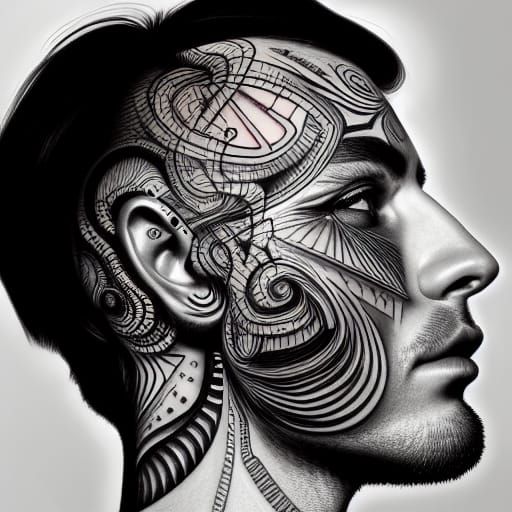 Psychedelic Geometric Tattoo Portrait in Hyperrealism