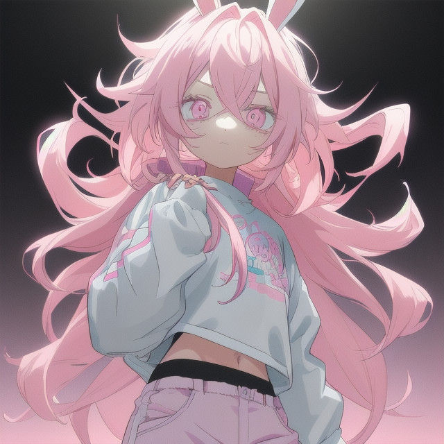 Cute Anime Bunny Boy with Vibrant Pastel Pink Hair and Stree...