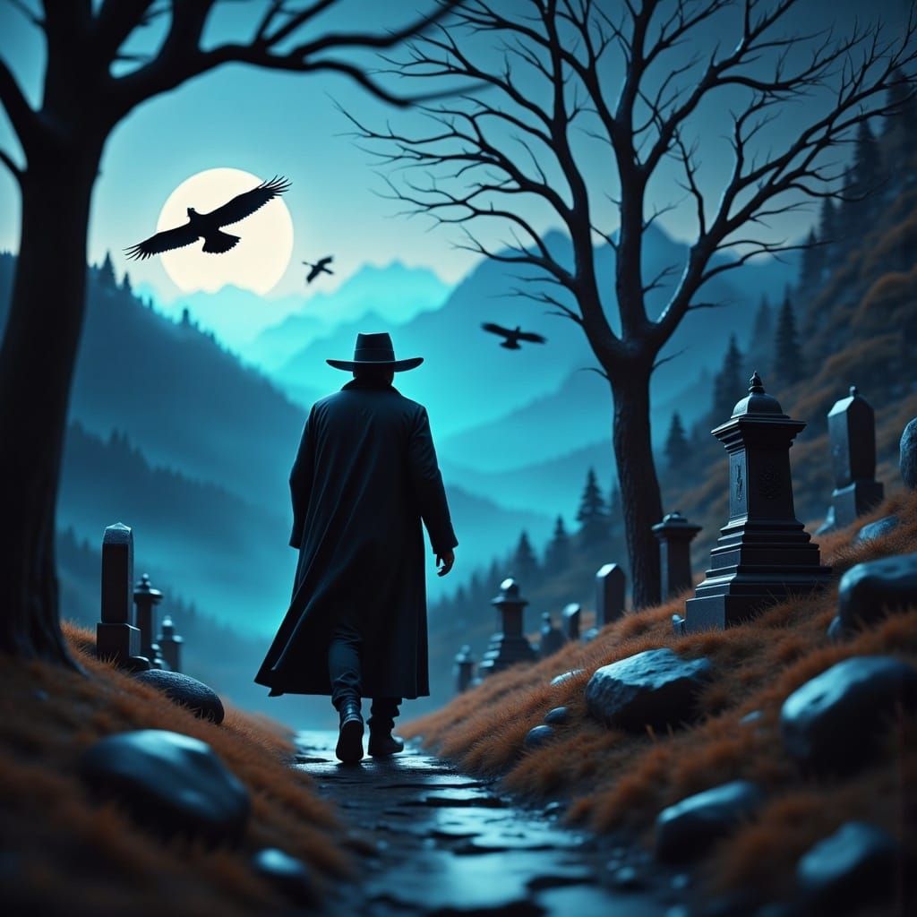 The Undertaker in Graveyard at Dusk, Digital Art