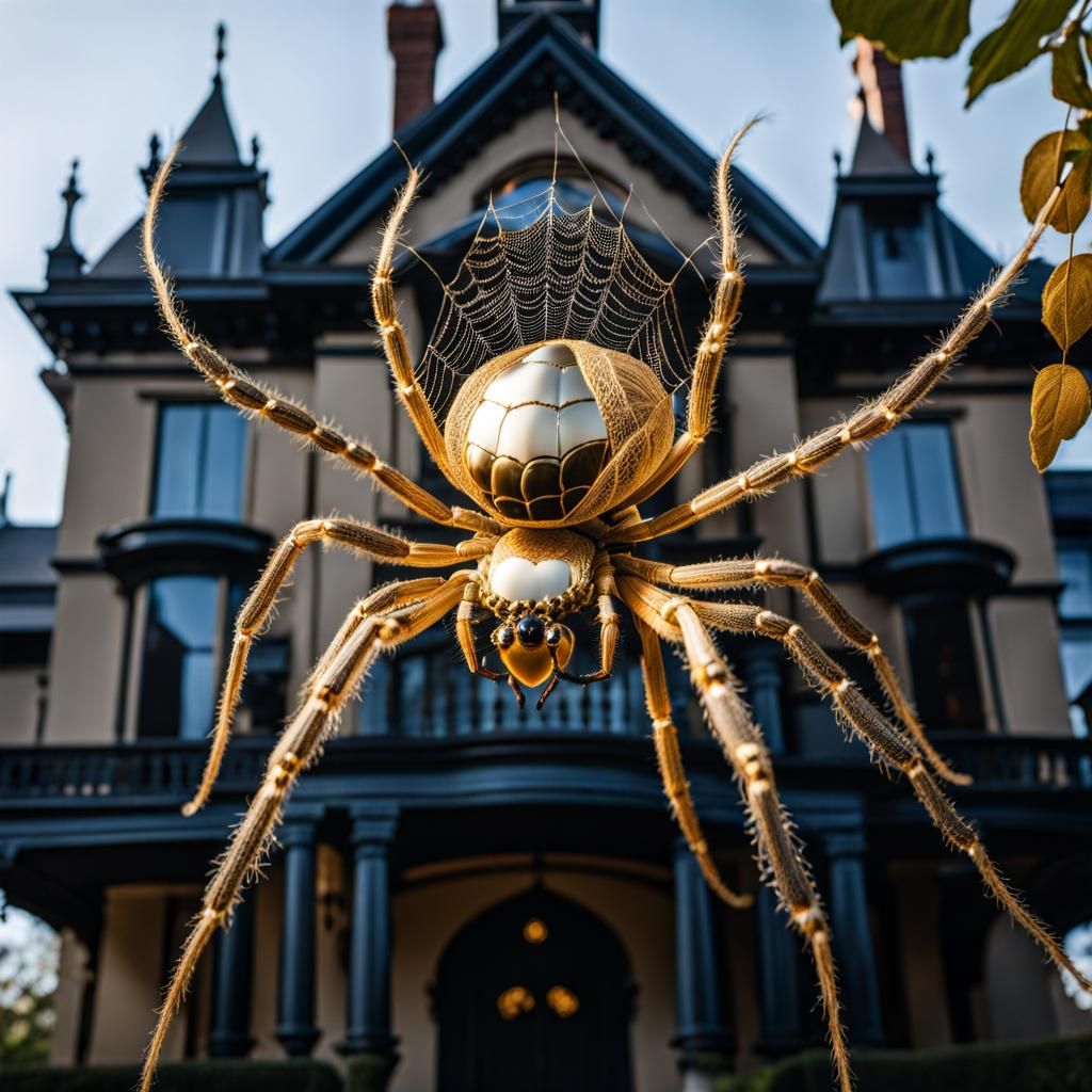 Lace Spider Queen Weaving Golden Web