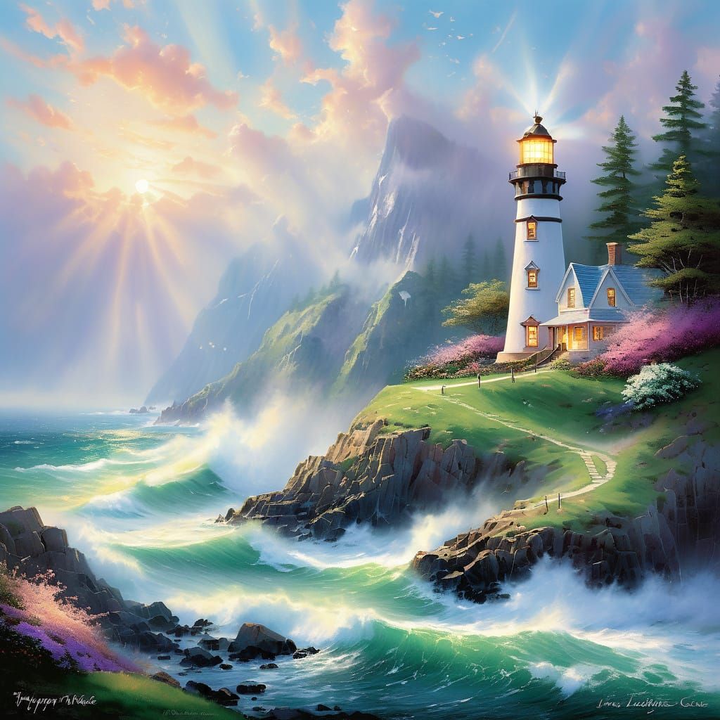 Ethereal Springtime Lighthouse Cove in Mist
