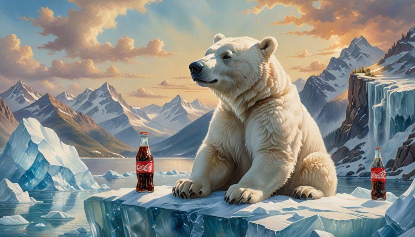 Whimsical Thomas Kinkade-Inspired Bear on an Iceberg
