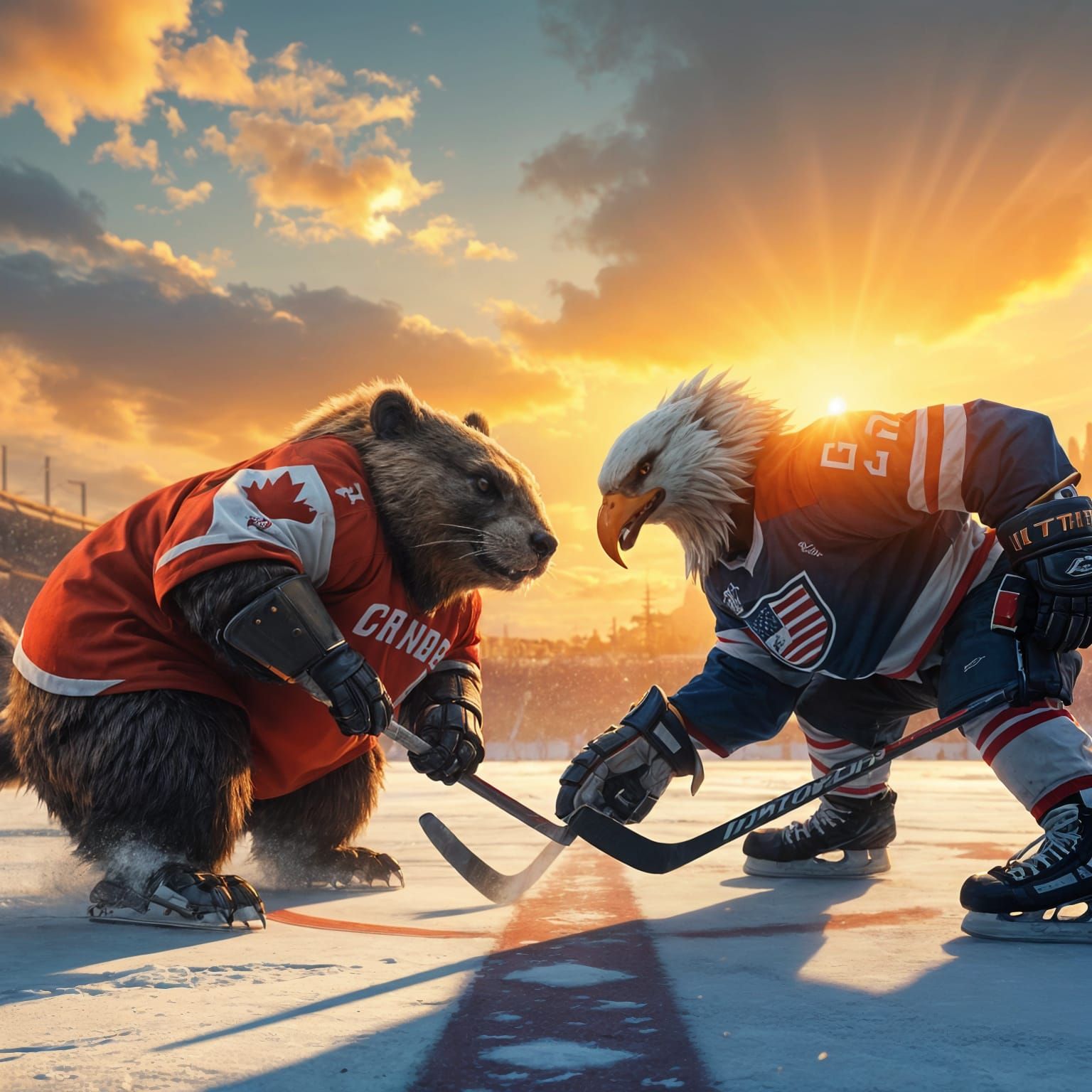 Epic Hockey Face-Off: Beaver vs Eagle in Winter Wonderland