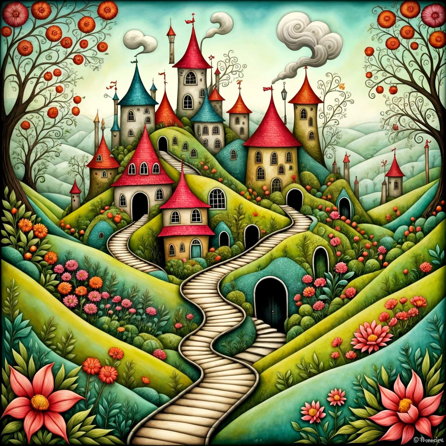 Whimsical Village in Quaint Whimsy Style