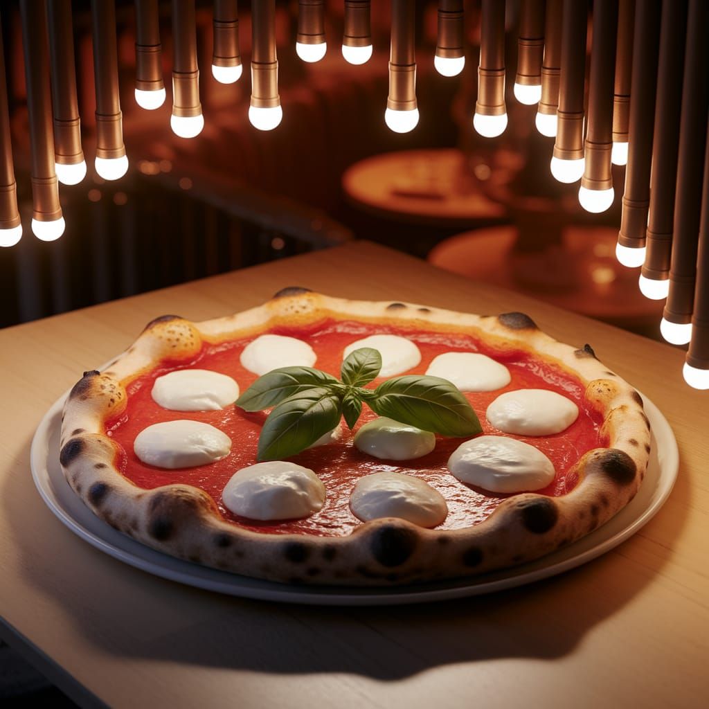Pizza Margherita with Volumetric Lighting and Details