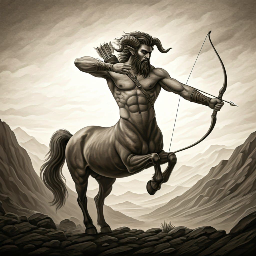 Male Centaur with Bow in Ancient Greek Mountain