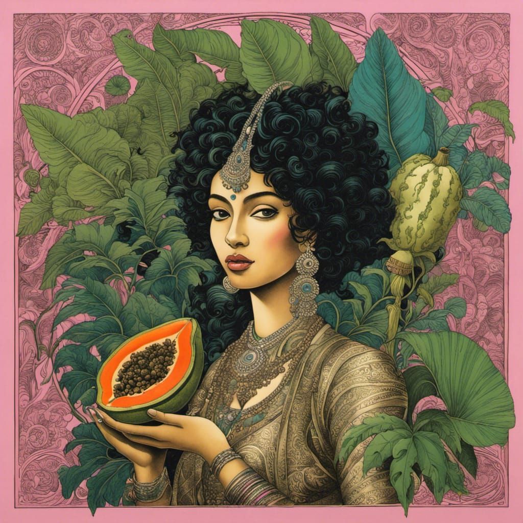 Indian fairy bringing pink papaya to the people