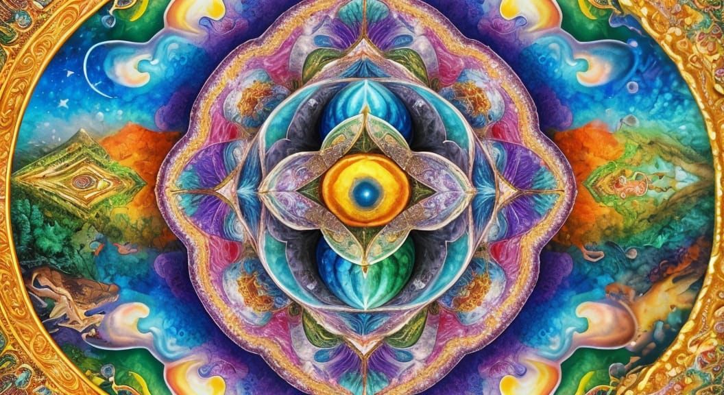 Majestic Landscape with Pearlized Abalone Colors and Yin-Yan...