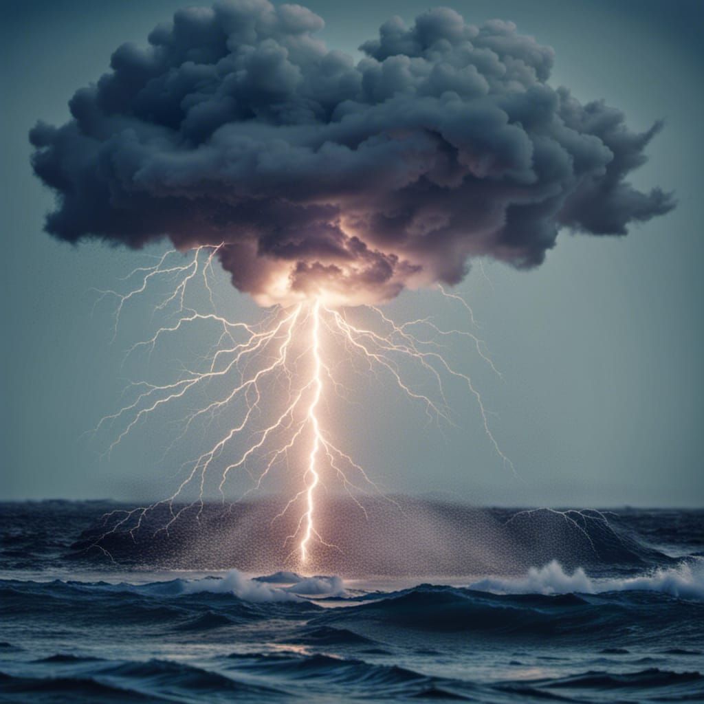 Blue Lightning Strikes Ocean Waves: Explosive Photography