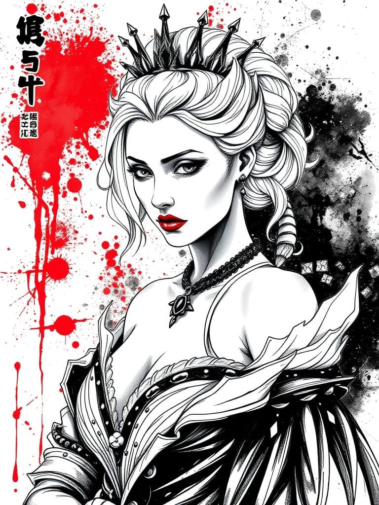 Regal Empress Swan in Dramatic Ink Art