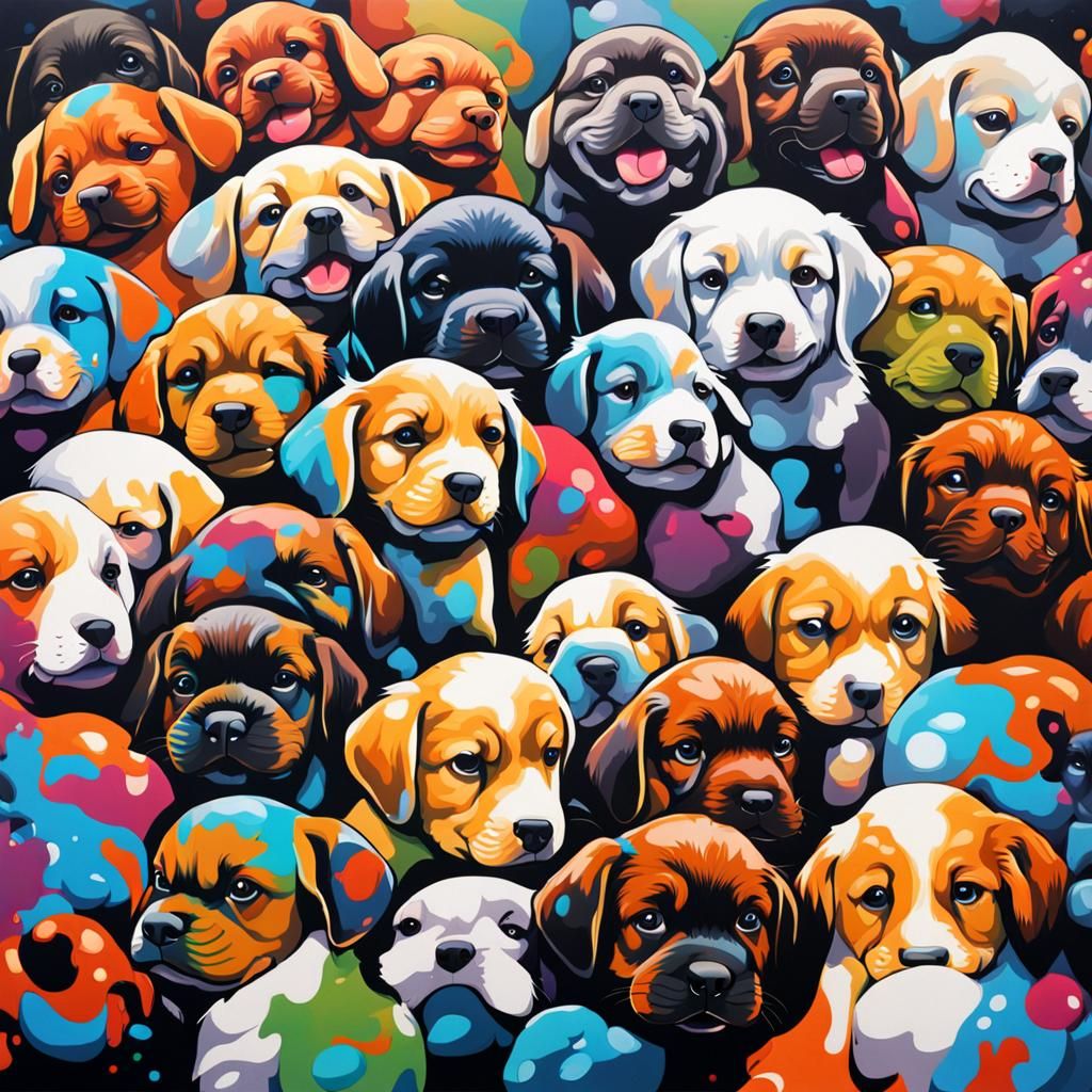 Graffiti Art: Puppies in a Splash Art Style