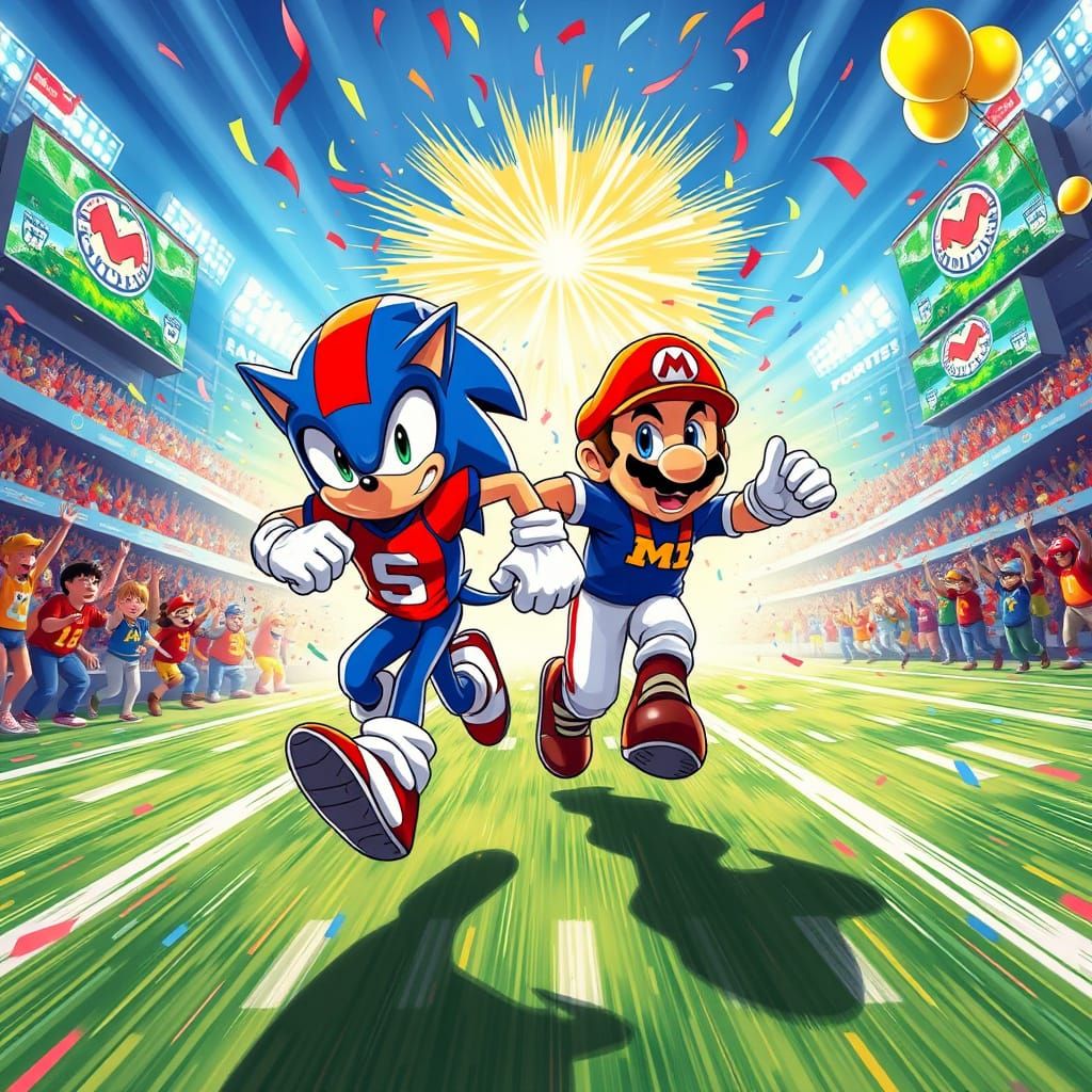 Electric Showdown: Sonic and Mario in Anime-Inspired Footbal...