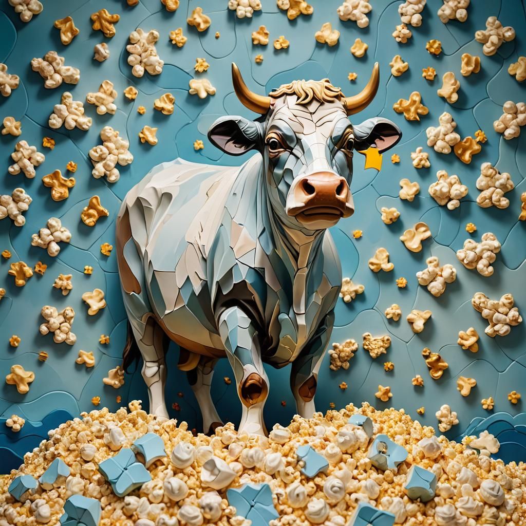 Surreal Eclipse Heart Cow Scene in Hyperrealistic Style