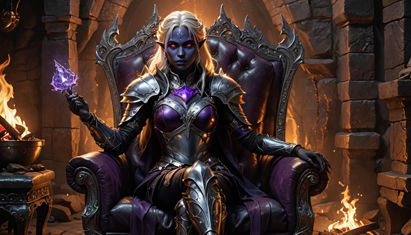 Blonde Drow in Cavern with Magic Wand