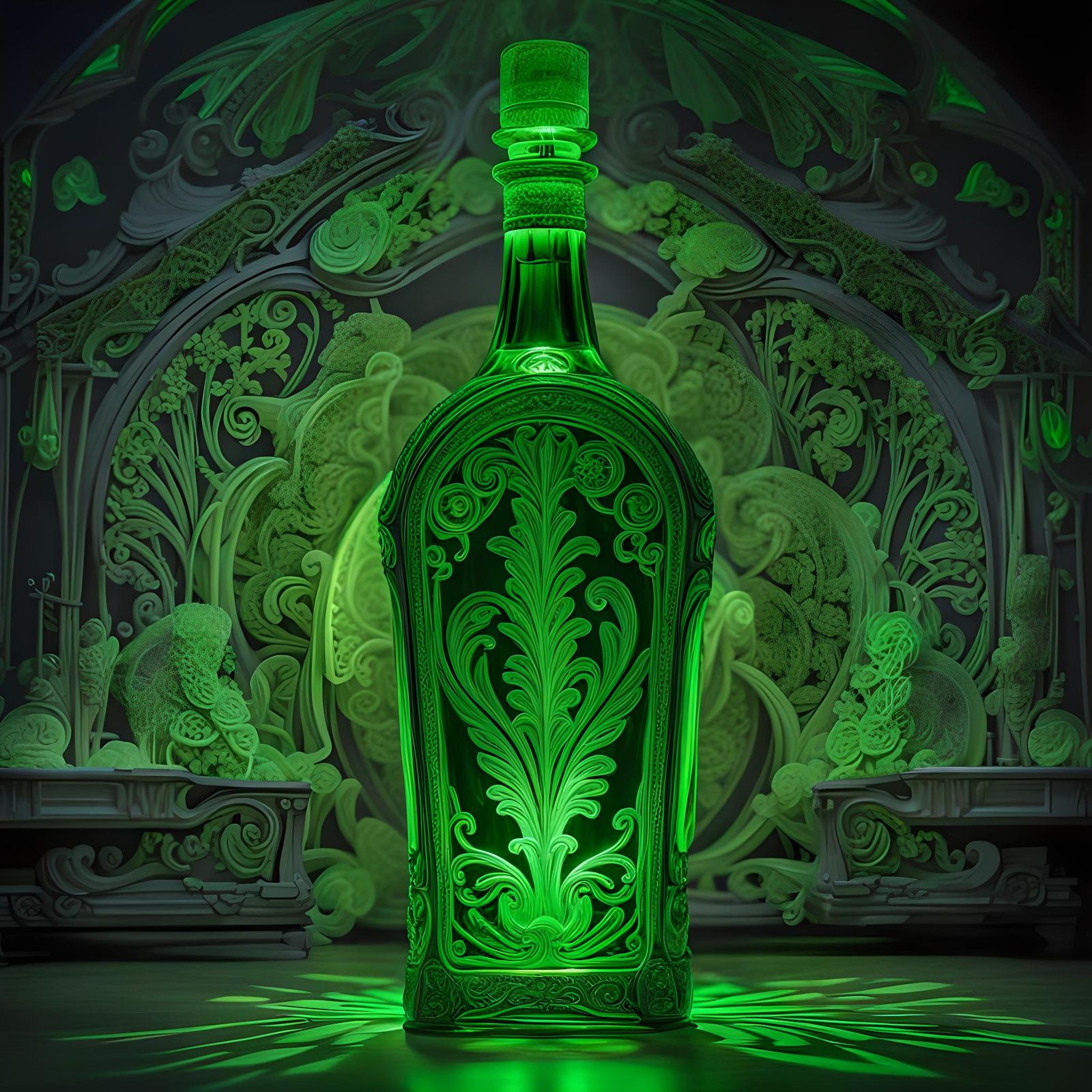 Magical Art Nouveau Uranium Glass Bottle Photograph