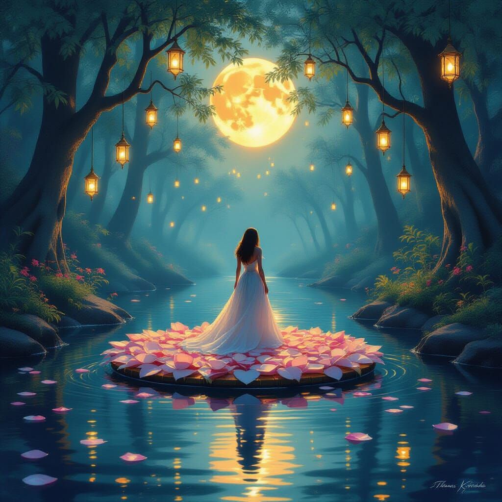 A dreamy and enchanting moment unfolds in a vibrant, glowing...