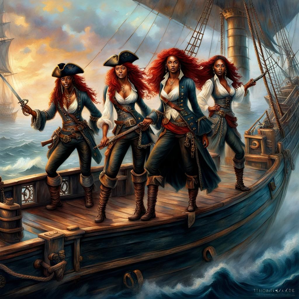 Pirate Women on Ship in Ethereal Fantasy Style
