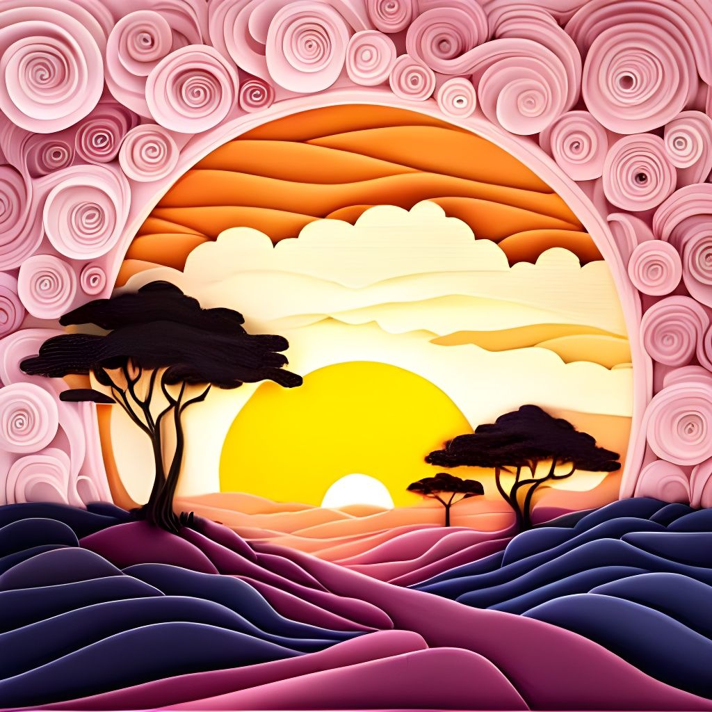 African Sunrise Paper Quilling Landscape